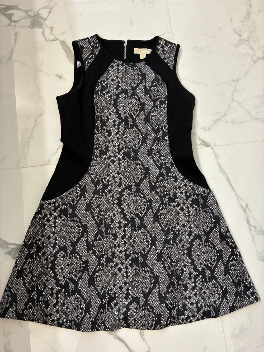 Michael Kors Black & Gray Snake-Print A-Line Dress